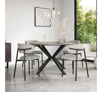 More4Homes Calne Light Grey Ceramic Round Dining Table & 6 Myla Linen Grey Chairs