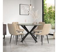 More4Homes Calne Light Grey Ceramic Round Dining Table & 6 Nova Velvet Beige Chairs