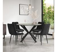 More4Homes Calne Light Grey Ceramic Round Dining Table & 6 Nova Velvet Black Chairs