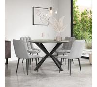 More4Homes Calne Light Grey Ceramic Round Dining Table & 6 Nova Velvet Grey Chairs