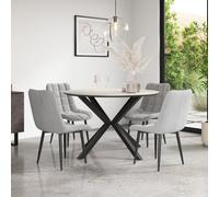 More4Homes Calne White Marble Ceramic Round Dining Table & 4 Nova Velvet Grey Chairs