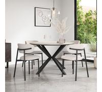 More4Homes Calne White Marble Ceramic Round Dining Table & 6 Myla Linen Grey Chairs
