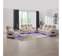 More4Homes Capri Electric Recliner 1+2+3 Seater Sofa Set (Beige) - Bluetooth Speakers, Wireless Charging, Air Leather, Led Lighting