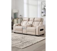 More4Homes Capri Electric Recliner 2 Seater Sofa (Beige) - Bluetooth Speakers, Wireless Charging, Air Leather, Led Lighting, Cupholders