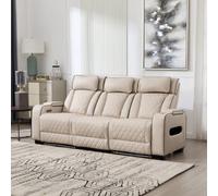 More4Homes Capri Electric Recliner 3 Seater Sofa (Beige) - Fold Down Drinks Tray, Wireless Charging, Air Leather, Led Lighting, Cupholders