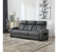 More4Homes Capri Electric Recliner 3 Seater Sofa (Charcoal) - Fold Down Drinks Tray, Wireless Charging, Air Leather, Led Lighting, Cupholders