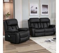 More4Homes Chester Electric Recliner Bonded Leather 1+2 Seater Sofa Set (Black)