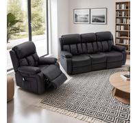 More4Homes Chester Electric Recliner Bonded Leather 1+3 Seater Sofa Set (Black)