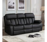 More4Homes Chester Manual High Back Luxury Bond Grade Leather Recliner 3 Seater Sofa (Black)