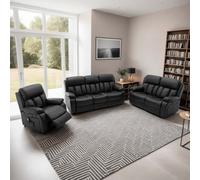 More4Homes Chester Manual Recliner Bonded Leather 1+2+3 Seater Sofa Set (Black)