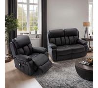 More4Homes Chester Manual Recliner Bonded Leather 1+2 Seater Sofa Set (Black)