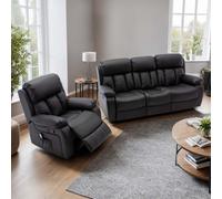More4Homes Chester Manual Recliner Bonded Leather 1+3 Seater Sofa Set (Black)
