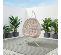 More4Homes Como Hanging Rattan Egg Chair In Beige