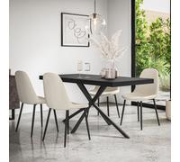 More4Homes Donni Dining Table And Chairs - Black Table Top W Black Legs + Maya Boucle Dining Chair Set Of 4 (Ivory White)