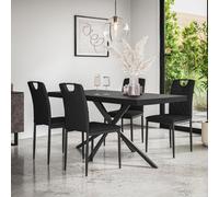 More4Homes Donni Dining Table And Chairs - Black Table Top W Black Legs + Monza Faux Leather Dining Chair Set Of 6 (Black)