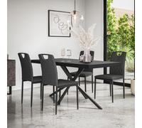 More4Homes Donni Dining Table And Chairs - Black Table Top W Black Legs + Monza Linen Dining Chair Set Of 4 (Charcoal)