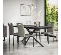 More4Homes Donni Dining Table And Chairs - Black Table Top W Black Legs + Monza Linen Dining Chair Set Of 4 (Grey)