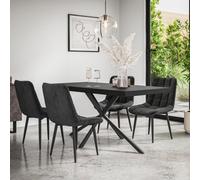More4Homes Donni Dining Table And Chairs - Black Table Top W Black Legs + Nova Velvet Dining Chair Set Of 6 (Black)