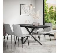 More4Homes Donni Dining Table And Chairs - Black Table Top W Black Legs + Nova Velvet Dining Chair Set Of 6 (Grey)