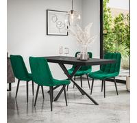 More4Homes Donni Dining Table And Chairs - Black Table Top W Black Legs + Nova Velvet Dining Chair Set Of 6 (Green)