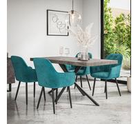 More4Homes Donni Dining Table And Chairs - Concrete Effect Table Top W Black Legs + Anika Velvet Dining Chair Set Of 4 (Blue)