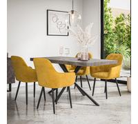 More4Homes Donni Dining Table And Chairs - Concrete Effect Table Top W Black Legs + Anika Velvet Dining Chair Set Of 6 (Mustard)
