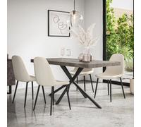 More4Homes Donni Dining Table And Chairs - Concrete Effect Table Top W Black Legs + Maya Boucle Dining Chair Set Of 4 (Ivory White)
