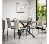More4Homes Donni Dining Table And Chairs - Concrete Effect Table Top W Black Legs + Monza Linen Dining Chair Set Of 4 (Beige)