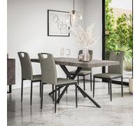 More4Homes Donni Dining Table And Chairs - Concrete Effect Table Top W Black Legs + Monza Linen Dining Chair Set Of 6 (Grey)