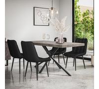 More4Homes Donni Dining Table And Chairs - Concrete Effect Table Top W Black Legs + Nova Faux Leather Dining Chair Set Of 6 (Black)