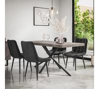 More4Homes Donni Dining Table And Chairs - Concrete Effect Table Top W Black Legs + Nova Velvet Dining Chair Set Of 4 (Black)
