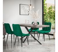 More4Homes Donni Dining Table And Chairs - Concrete Effect Table Top W Black Legs + Nova Velvet Dining Chair Set Of 6 (Green)