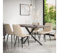 More4Homes Donni Dining Table And Chairs - Concrete Effect Table Top W Black Legs + Nova Velvet Dining Chair Set Of 6 (Beige)