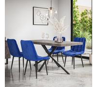 More4Homes Donni Dining Table And Chairs - Concrete Effect Table Top W Black Legs + Nova Velvet Dining Chair Set Of 6 (Blue)