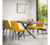 More4Homes Donni Dining Table And Chairs - Concrete Effect Table Top W Black Legs + Nova Velvet Dining Chair Set Of 4 (Mustard)