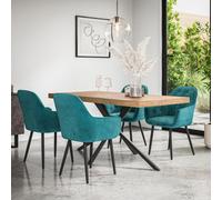 More4Homes Donni Dining Table And Chairs - Oak Effect Table Top W Black Legs + Anika Velvet Dining Chair Set Of 4 (Blue)