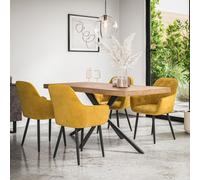 More4Homes Donni Dining Table And Chairs - Oak Effect Table Top W Black Legs + Anika Velvet Dining Chair Set Of 6 (Mustard)