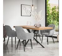 More4Homes Donni Dining Table And Chairs - Oak Effect Table Top W Black Legs + Anika Velvet Dining Chair Set Of 6 (Grey)