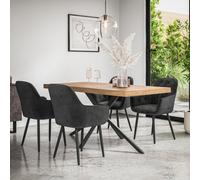 More4Homes Donni Dining Table And Chairs - Oak Effect Table Top W Black Legs + Anika Velvet Dining Chair Set Of 4 (Black)