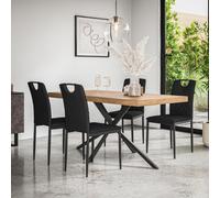 More4Homes Donni Dining Table And Chairs - Oak Effect Table Top W Black Legs + Monza Faux Leather Dining Chair Set Of 6 (Black)