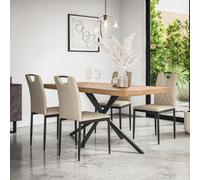 More4Homes Donni Dining Table And Chairs - Oak Effect Table Top W Black Legs + Monza Faux Leather Dining Chair Set Of 4 (Beige)