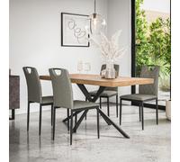 More4Homes Donni Dining Table And Chairs - Oak Effect Table Top W Black Legs + Monza Linen Dining Chair Set Of 6 (Grey)