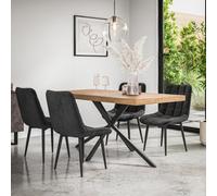 More4Homes Donni Dining Table And Chairs - Oak Effect Table Top W Black Legs + Nova Velvet Dining Chair Set Of 6 (Black)