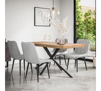 More4Homes Donni Dining Table And Chairs - Oak Effect Table Top W Black Legs + Nova Velvet Dining Chair Set Of 4 (Grey)