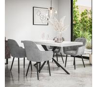 More4Homes Donni Dining Table And Chairs - White Marble Effect Table Top W Black Legs + Anika Velvet Dining Chair Set Of 4 (Grey)