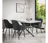 More4Homes Donni Dining Table And Chairs - White Marble Effect Table Top W Black Legs + Anika Velvet Dining Chair Set Of 6 (Black)