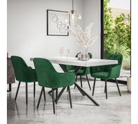 More4Homes Donni Dining Table And Chairs - White Marble Effect Table Top W Black Legs + Anika Velvet Dining Chair Set Of 4 (Green)