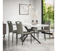 More4Homes Donni Dining Table And Chairs - White Marble Effect Table Top W Black Legs + Monza Linen Dining Chair Set Of 4 (Grey)