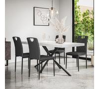 More4Homes Donni Dining Table And Chairs - White Marble Effect Table Top W Black Legs + Monza Linen Dining Chair Lset Of 4 (Charcoal)