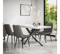 More4Homes Donni Dining Table And Chairs - White Marble Effect Table Top W Black Legs + Nova Faux Leather Dining Chair Set Of 4 (Grey)